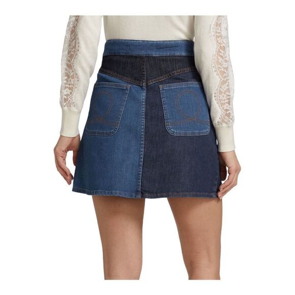 SEE BY Chloe Patchwork Denim Miniskirt Size 2 (34) NWT - Picture 5 of 12